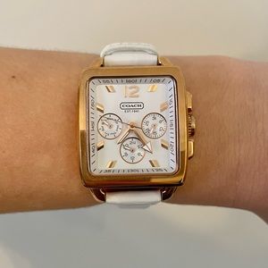 Coach White Leather Chronograph Tank Watch